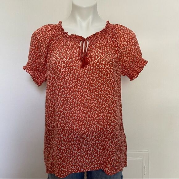 Joie Off Shoulder Smocked Silk Floral Print Top - Picture 1 of 6